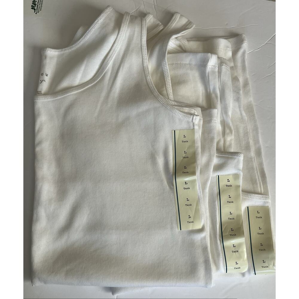 3 Lot Bundle Womens White Ribbed Scoop Neck Tank Cotton Modal New Sz L New Day - Picture 4 of 9